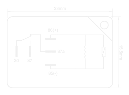 Britax RMC-1225R Micro Relay wiring diagram showing pin layout for 5-pin changeover with pins 30 (common), 85 and 86 (coil), 87 (normally-open) and 87a (normally-closed)