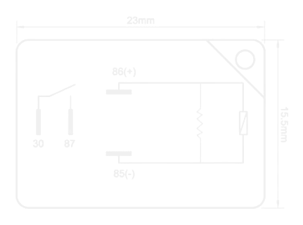 Britax RM4-2435R pin assignment diagram — 4-pin micro-ISO relay showing coil pins 85 and 86, battery feed pin 30, switched output pin 87