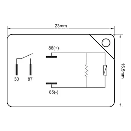 Britax RM4-2435R pin assignment diagram — 4-pin micro-ISO relay showing coil pins 85 and 86, battery feed pin 30, switched output pin 87