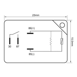 Britax RM4-2435R pin assignment diagram — 4-pin micro-ISO relay showing coil pins 85 and 86, battery feed pin 30, switched output pin 87
