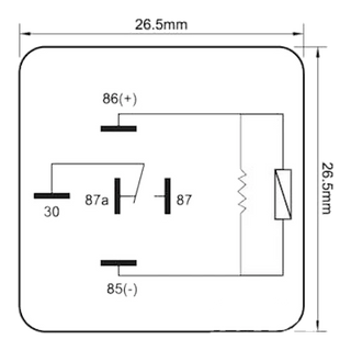 Britax 24V mini relay pin diagram showing ISO 280 layout: pin 30 common, 85 and 86 coil terminals, 87 normally-open, 87a normally-closed