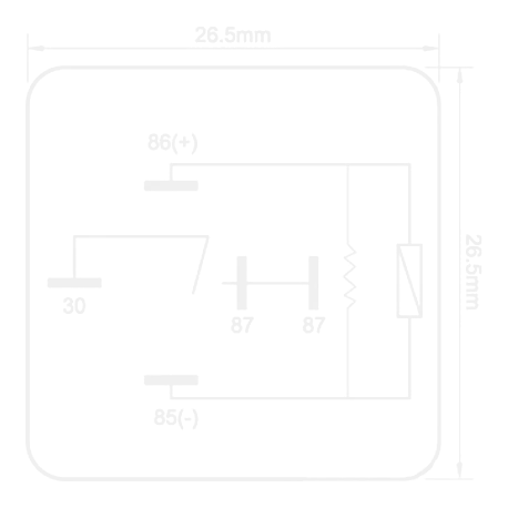 Pin diagram for Britax R5-2440R 24V 40A N/O mini relay showing 5-pin ISO 280 layout: pin 30 common, pins 85 and 86 coil, pin 87 normally open output, pin 87a unused