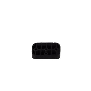 Small black moulded rubber mounting pad seen from underneath, showing the internal ribbing and the three fixing holes through the base