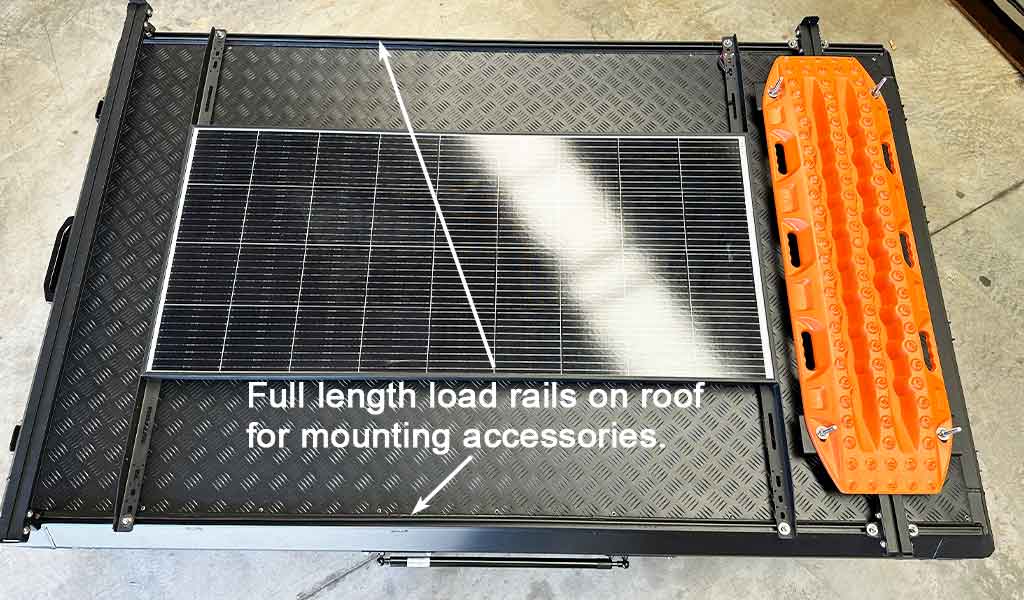 Roof rack with full-length load rails on the Bush Company AX27 Clamshell Rooftop Tent