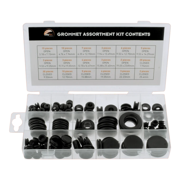 125-piece rubber grommet assortment kit in storage case, 18 sizes