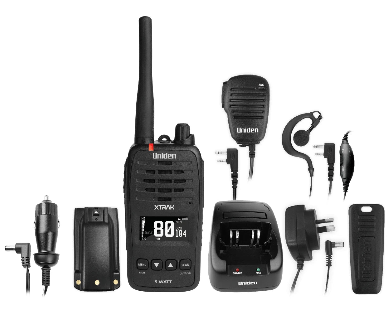 Uniden XTRAK 50 UHF Handheld Radio + Vehicle Accessory Kit
