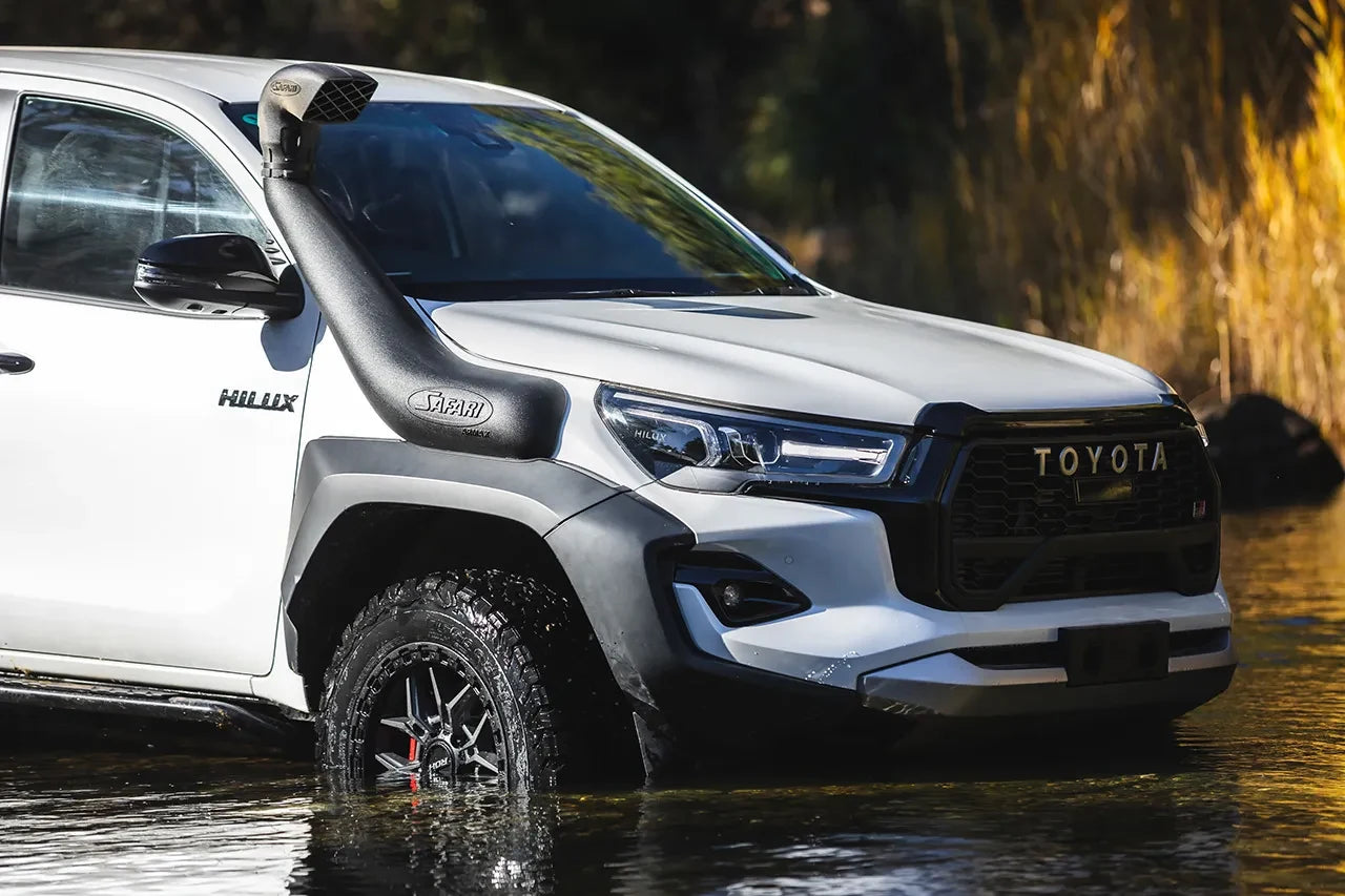 Safari Armax snorkel with flare kit fitted to a Hilux GR Sport