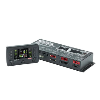 REDARC RedVision display and TVMS1280 distribution box shown together at an angle