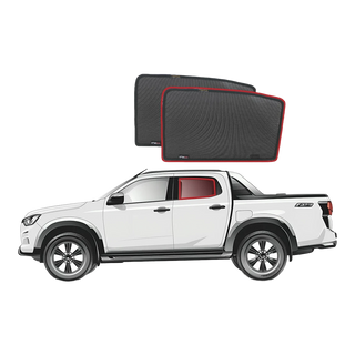 White Isuzu D-MAX with black rear window shades – SnapShades Rear Window shades Isuzu D-MAX RG