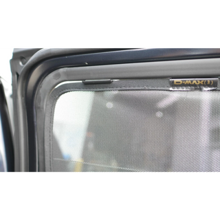 SnapShades Rear Window Shades Isuzu D-MAX RG – mesh shade fitted to the rear door window with D-MAX branding visible