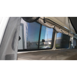 Troopcarrier side window with SnapShade fitted, viewed from inside