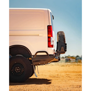 side view of a white van with TCC Toyota Hiace 300 Series Rear Bar