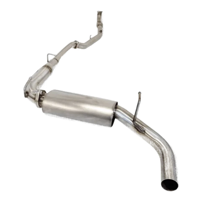 Metallic exhaust system on a white background – Torqit 2.5″ Performance Exhaust for 1.5L Suzuki Jimny 04/2019+