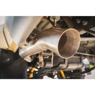 Close-up of Torqit 3.5″ Single Exit DPF Back Exhaust 78 Series 4.5L Toyota Landcruiser 08/2016+