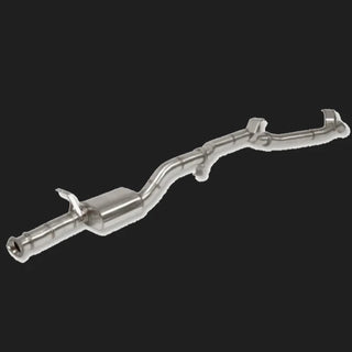 Metallic exhaust pipe on a white background – Torqit 3.5″ Single Exit DPF Back Exhaust 79 Series Single Cab 4.5L Toyota Landcruiser 08/2016+