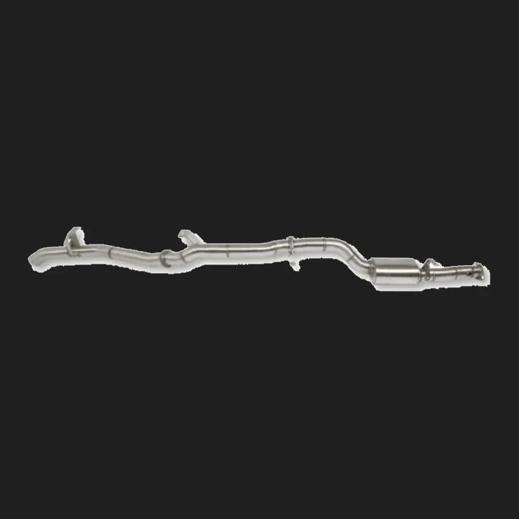 Metallic exhaust pipe on a white background – Torqit 3.5″ Single Exit DPF Back Exhaust 79 Series Single Cab 4.5L Toyota Landcruiser 08/2016+ – view 3