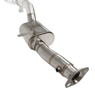 Metallic exhaust system on a white background – Torqit 3.5″ Single Exit DPF Back Exhaust 79 Series Single Cab 4.5L Toyota Landcruiser 08/2016+