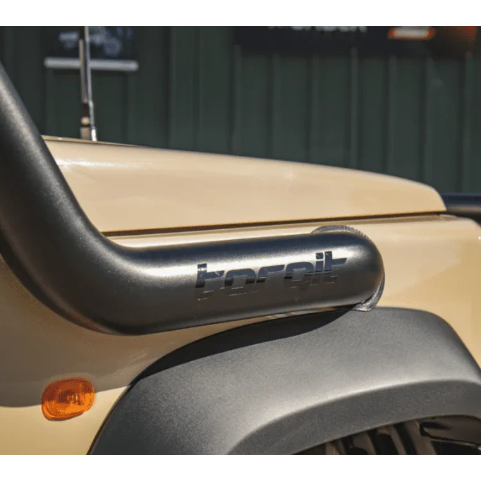 Close-up of the Torqit snorkel head – Torqit 3.5" Stainless Steel Snorkel (Matte Black) for Suzuki Jimny (JB74 / JC74 XL)