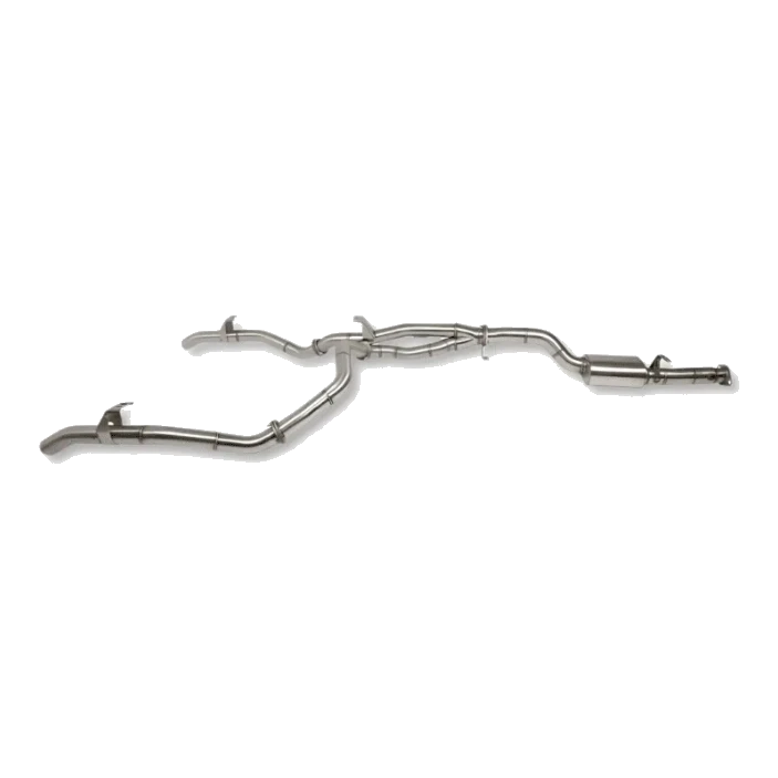 Metal exhaust pipe on a white background – Torqit 3.5" to 3″ Twin Exit DPF Back Exhaust 79 Series 4.5L Toyota Landcruiser Dual Cab 2016-09/2023
