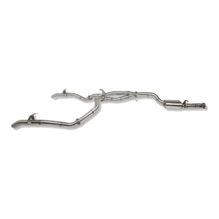 Metal exhaust pipe on a white background – Torqit 3.5" to 3″ Twin Exit DPF Back Exhaust 79 Series 4.5L Toyota Landcruiser Dual Cab 2016-09/2023