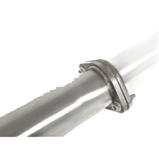 Close-up of a metal exhaust pipe with a white background – Torqit 3″ DPF Back Performance Exhaust for D23 NP300 2.3L Nissan Navara 05/2015+