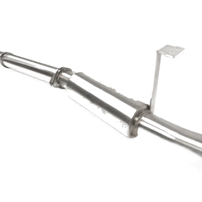 Metal exhaust pipe with mounting bracket on a white background – Torqit 3″ Single Exit DPF Back Exhaust 76 Series 4.5L Toyota Landcruiser 08/2016+