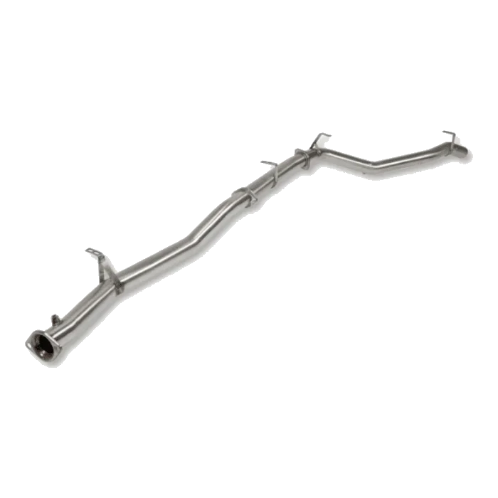 Metallic exhaust pipe on a white background – Torqit 3″ Single Exit DPF Back Exhaust 79 Series 4.5L Toyota Landcruiser Dual Cab 2016-09/2023 – view 3