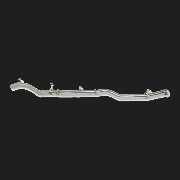 Chrome exhaust pipe on a white background – Torqit 3″ Single Exit DPF Back Exhaust 79 Series 4.5L Toyota Landcruiser Single Cab 2016-09/2023