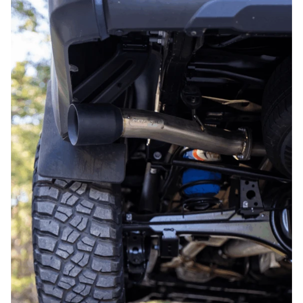 Close-up of a vehicle's exhaust system with a muffler and pipe – Torqit 3″ CAT Back Performance EXHAUST Toyota Tundra 3.5L V6 Petrol