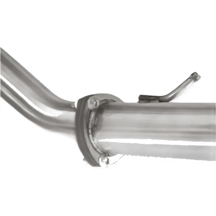 Close-up of a metal exhaust pipe with a clamp on a white background – Torqit DPF Back 3″ Performance Exhaust for Next-Gen 3.0L V6 Ford Ranger 2022+