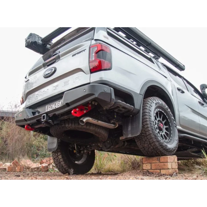 White Ford Ranger pickup truck with Torqit DPF Back 3″ Performance Exhaust for Next-Gen 3.0L V6 Ford Ranger 2022+ on a natural background