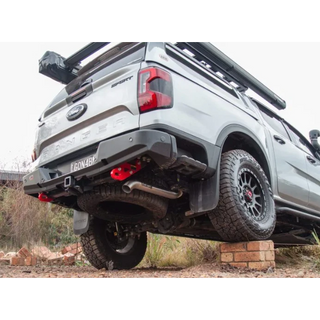 White Ford Ranger pickup truck with Torqit DPF Back 3″ Performance Exhaust for Next-Gen 3.0L V6 Ford Ranger 2022+ on a natural background