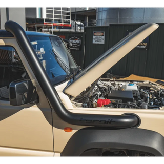 Beige Suzuki Jimny with bonnet open showing the airbox – Torqit Stainless Steel Airbox (Matte Black) for Suzuki Jimny (JB74 / JC74)