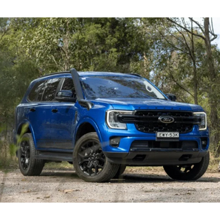 Blue Ford Everest with snorkel fitted, parked on a dirt road – Torqit Stainless Steel Snorkel (Matte Black) & Airbox for 2022+ Next-Gen Ford Everest