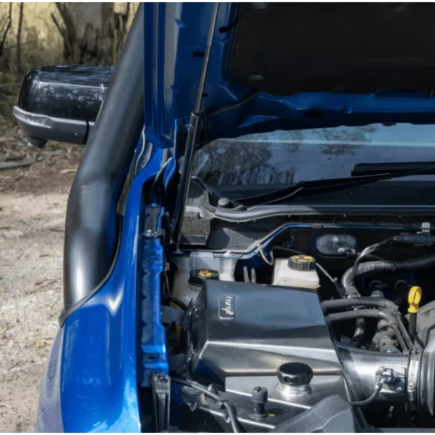 Airbox fitted in the engine bay of a blue Ford Everest – Torqit Stainless Steel Snorkel (Matte Black) & Airbox for 2022+ Next-Gen Ford Everest