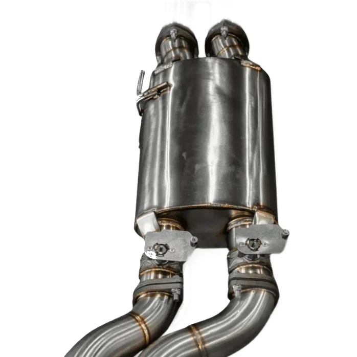 Metallic exhaust system on a white background – Torqit TWIN 3″ Turbo Back Exhaust for Next-Gen 3.0L V6 Ranger Raptor 2023+