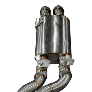 Metallic exhaust system on a white background – Torqit TWIN 3″ Turbo Back Exhaust for Next-Gen 3.0L V6 Ranger Raptor 2023+