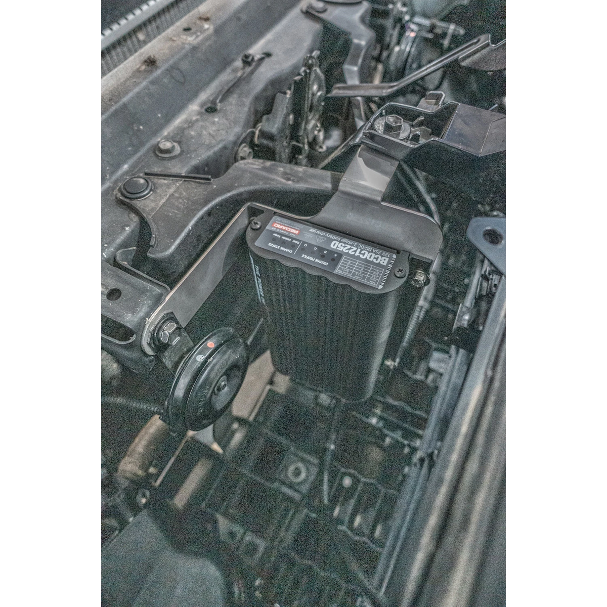 Elevate Toyota Landcruiser 300 Series Redarc BCDC bracket installed in engine bay