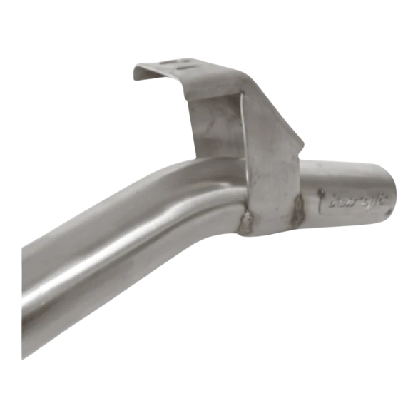Metal exhaust pipe with 'Four Guit' branding on a white background
