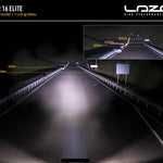 High-performance lighting system demonstration on a dark road with Lazer branding.