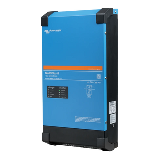 Victron MultiPlus-II 12/3000/120 at an angle, showing the front panel model markings and the ventilated side of the case