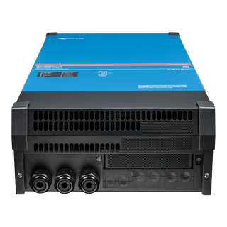Power inverter with blue top and black bottom on a white background
