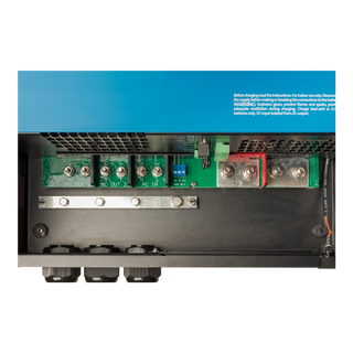 Electrical power inverter with blue top and visible circuitry on a white background