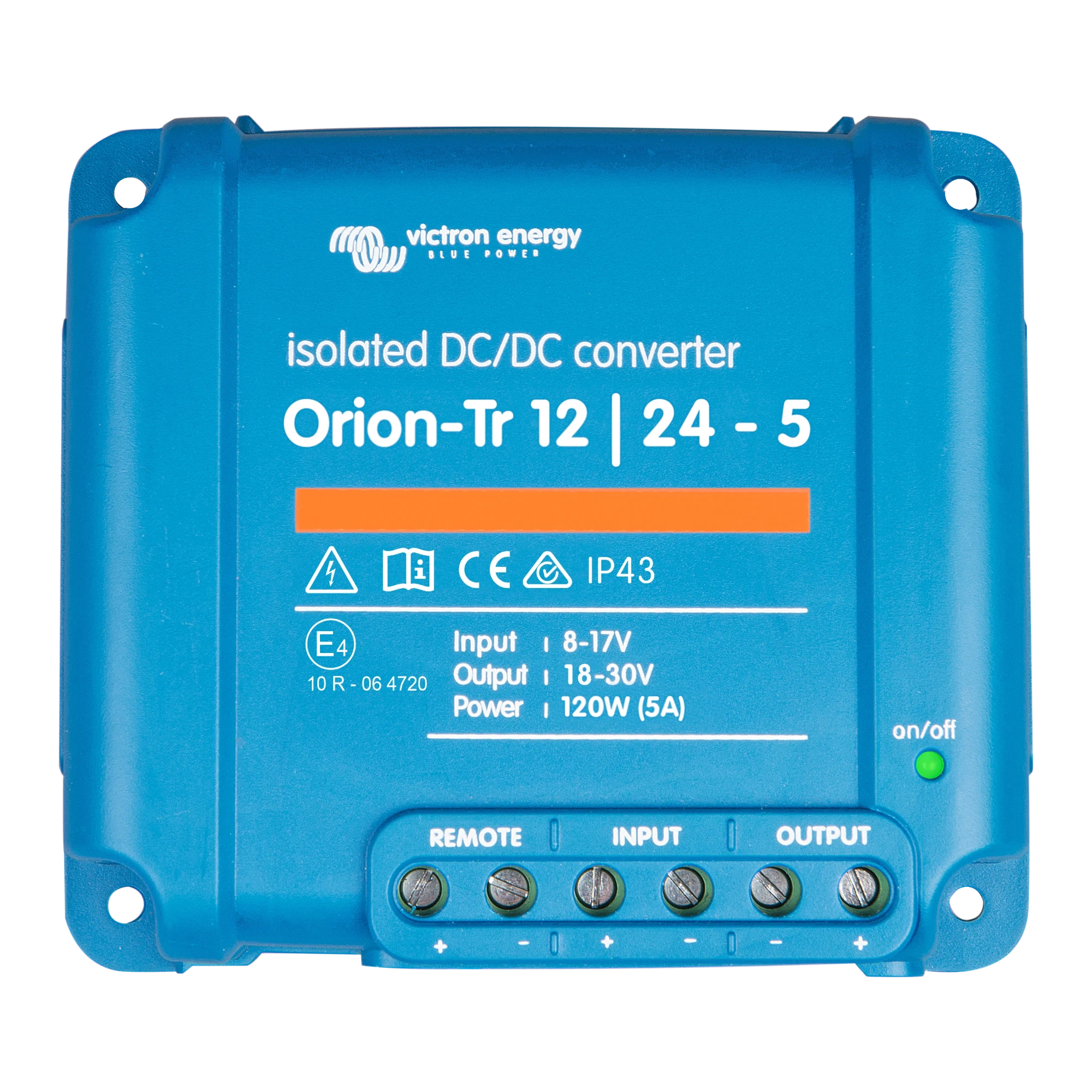 Victron Orion-Tr 12/24-5A 120W isolated DC-DC converter, top view