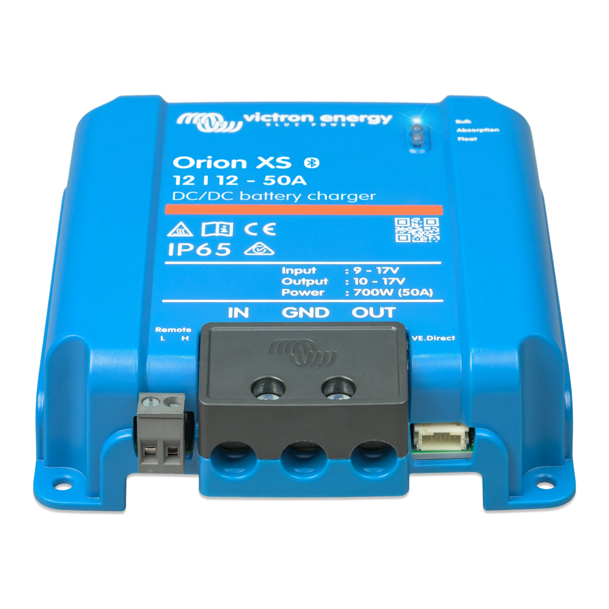Victron Orion XS 12/12-50A DC-DC battery charger front view with terminal cover