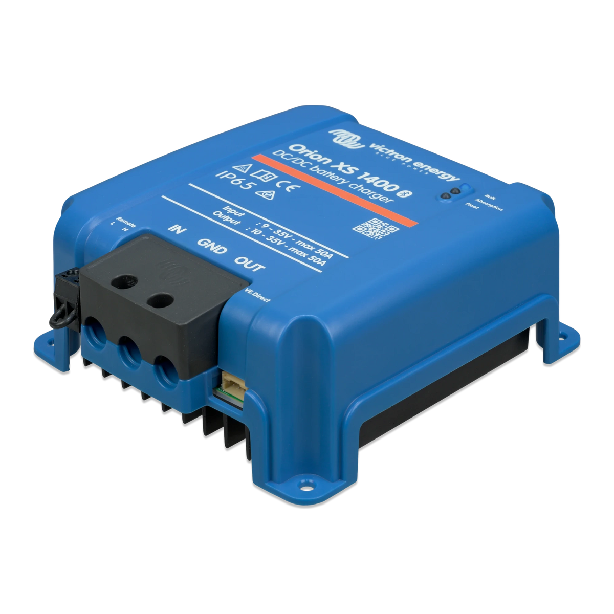 Victron Orion XS 1400 DC-DC charger, left-side angle view