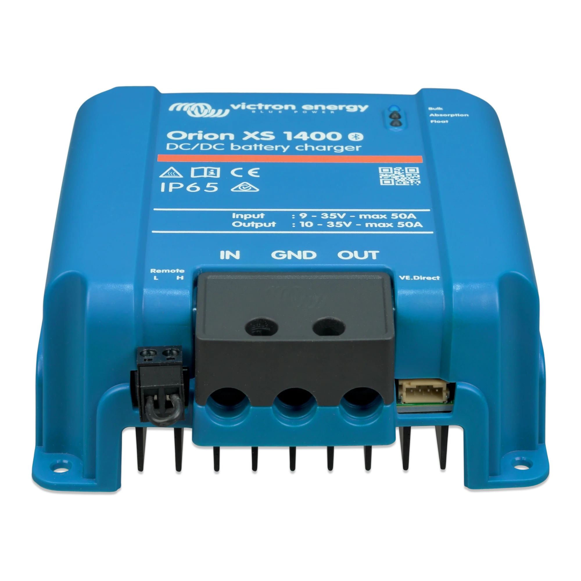 Victron Orion XS 1400 multivolt 50A DC-DC charger front view with terminal cover