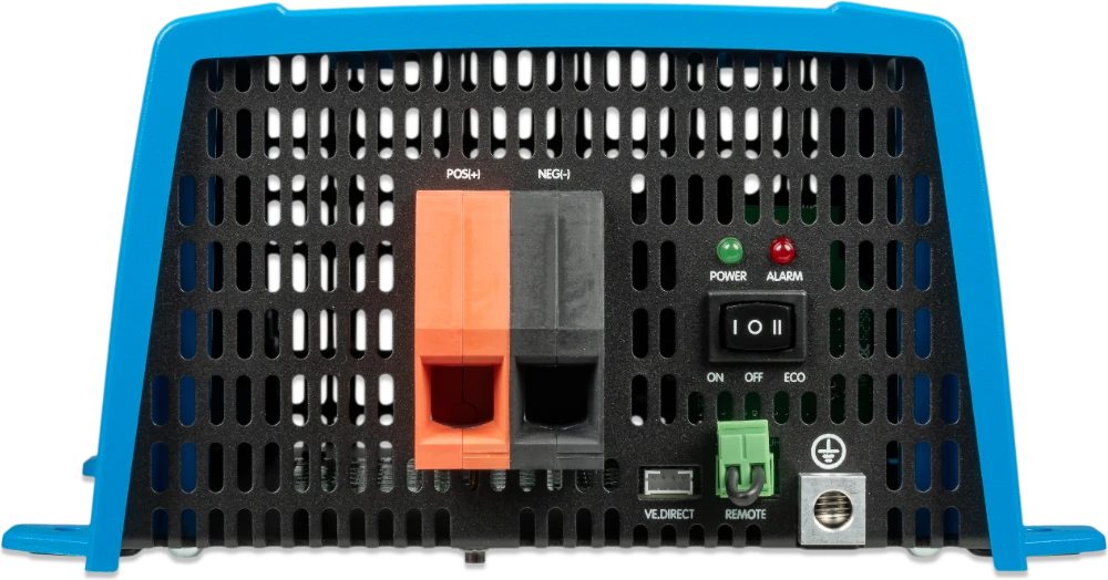 Victron Phoenix 12/1600 inverter battery terminal end with power switch and VE.Direct port