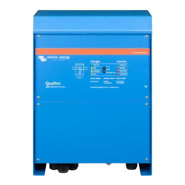 Victron Quattro 48|8000|110 front view, with the AC transfer capacity and inverter voltage printed under the model name