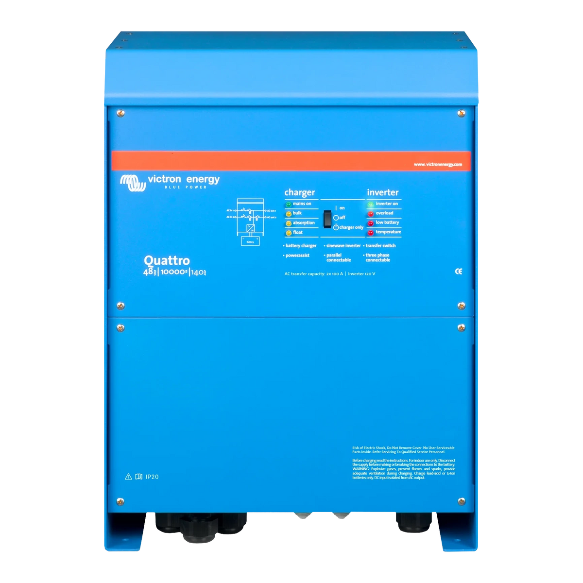 Victron Quattro 48/10000/140 120V inverter charger, front view